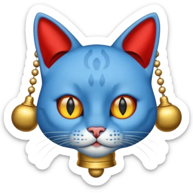 Cat with no ears head blue body blue with gadget with gold bells red tail sticker