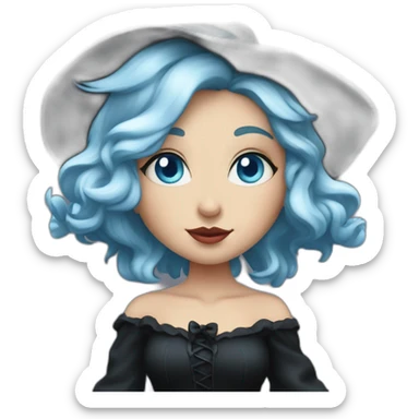 Blue-haired blue-eyed witch in black full skirt full length sticker