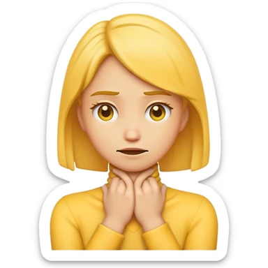 a yellow girl emoji choking her self hands crossed on her neck sticker