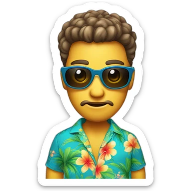 cute alien wearing hawaiian shirt and sunglasses headshot sticker
