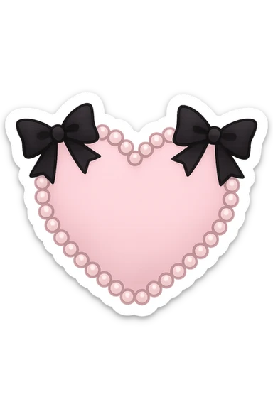 pastel goth heart with black bows and pearls, soft pink and black, cute gothic style, remove background sticker