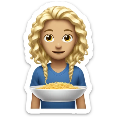 rubia, blanca con ondas y comiendo fideos con tuco sticker