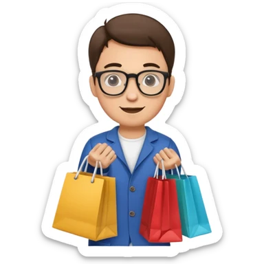 man with glasses holding shopping bags sticker