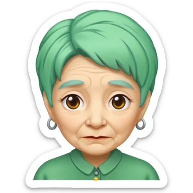 green haired grandma with wrinkles  sticker