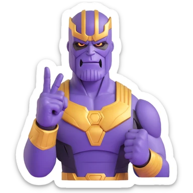 Purple villain Thanos with Squid Game aesthetic showing middle finger sticker