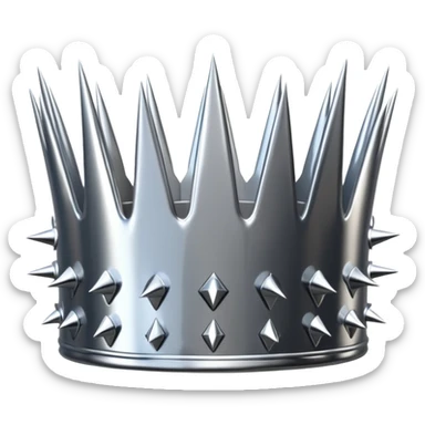 A spiked crown emoji made of silver chrome, sharp yet rounded metallic spikes, glossy reflections, aggressive luxury swag aesthetic, iOS emoji style, centered, clean white background sticker