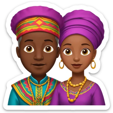 African parents, lively expressions, cultural details, playful toon style sticker