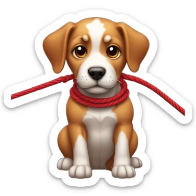 dog tied up by red rope sticker