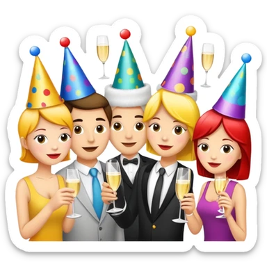 Wedding party guests celebrating with cannabis, colorful cartoon style sticker