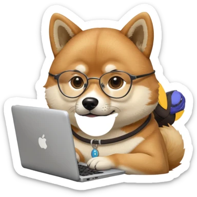 creative shiba inu with eye glasses and computer  sticker