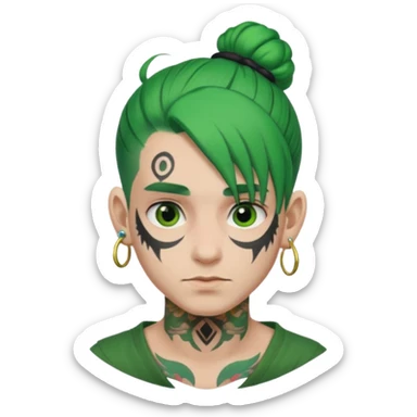 green hair bun and lots of face tattoo guy sticker