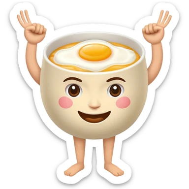 Breakfast bowl with a face on it and arms and legs ready for gym sticker