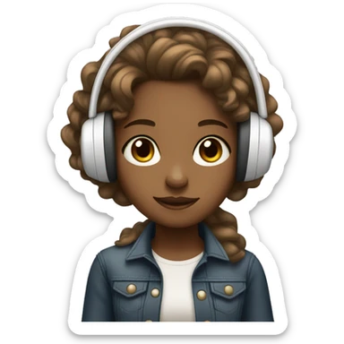 A light brown girl with big eyes and wavy hair wearing a white headphone  sticker