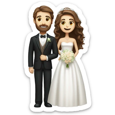 Groom with brown hair and beard and bride with long brown hair  sticker