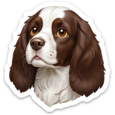 Cinematic Noble Springer Spaniel Portrait Emoji, Poised and regal, with a medium build and a glossy, well-groomed Fur of rich liver and white, deep-set soulful brown eyes, Simplified yet sharp and sophisticated features, highly detailed, glowing with a soft, dignified glow, high shine, intelligent and alert, stylized with an air of grace, focused and attentive, soft glowing outline, capturing the essence of a watchful and confident companion, so majestic it feels as though it could bound out of the screen with effortless authority! sticker