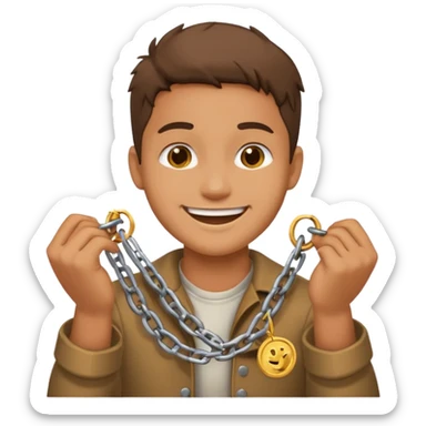 A relieved person breaking chains with a coin emoji sticker