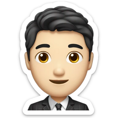 Asian guy with korean black hairstyle wearing black checkered suit sticker