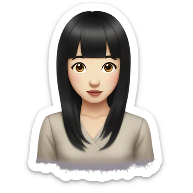 Asian girl black hair hime cut bangs sticker