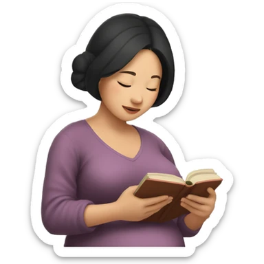 Pregnant Asian woman reads a lot of books sticker