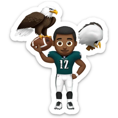 Eagles football player holding an eagle sticker