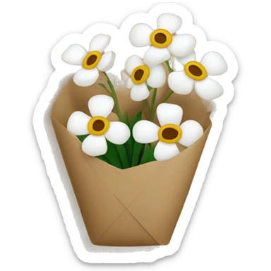 white flowers wrapped in brown paper sticker