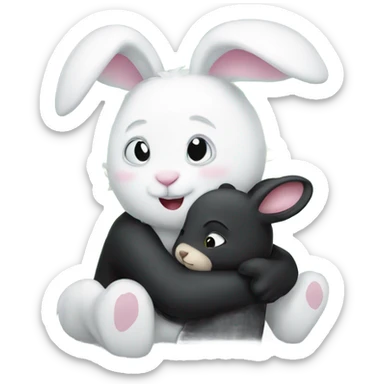 A white bunny hugging her black bear boyfriend  sticker