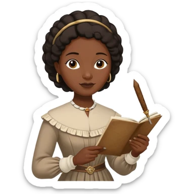 Jane austin writing with a quill in hand, make her black sticker