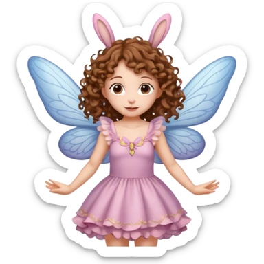 a flying fairy with wings and with bunny ears and brown curly hairs sticker