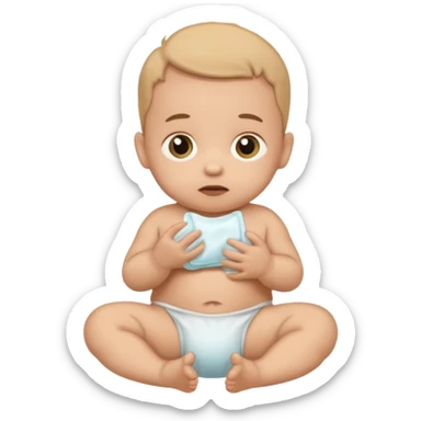 Newborn baby with a full of poop diaper sticker