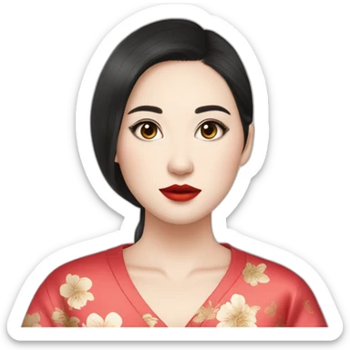 Beautiful young woman,Black hair,long hair,White skin,oval face,big eyes,Blackeyes,Redlips,Chinese sticker