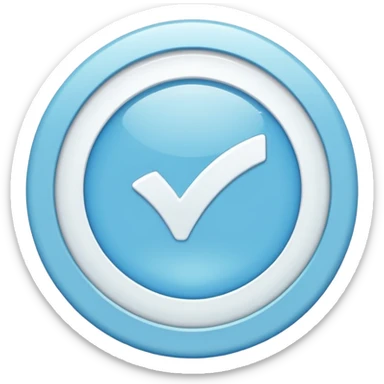 Light blue coloured circle badge with a white tick in the middle sticker