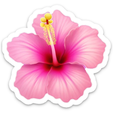 Hibiscus "A pastel pink hibiscus flower with a glowing, vibrant center and sparkles radiating from its soft, curved petals." sticker