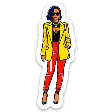 8k, 5000x5000px resolution, clean, smooth, thin lines, ultra detailed, hyperrealism, celebrity, best selling singer, and director of fenty, 2025, Rihanna. Glossy appearance, vivid colors, clean lines and appearance, full body view. sticker