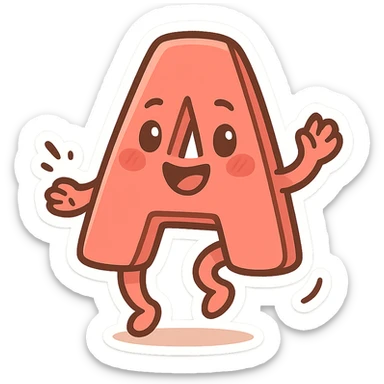 letter A with funny facial expression, dancing, cartoon style, transparent background sticker