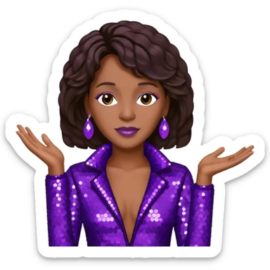 Whitney Houston with dark brown hair, dark purple sequin outfit sticker