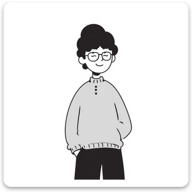 a guy with rectangle glasses, beanie, winking, hand-drawn doodle style sticker