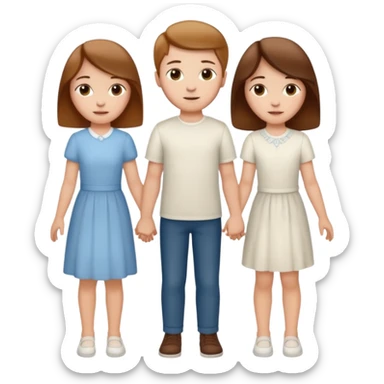 Two white sisters and a white brother with brown hair holding hands sticker