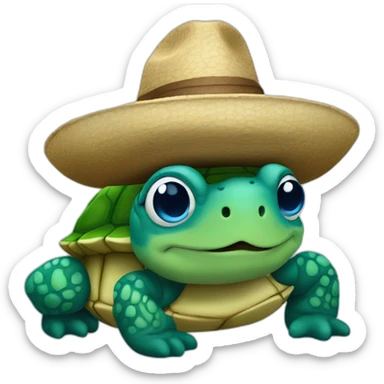 una tortuga azul con sombrero triste sticker