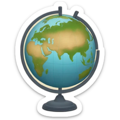 Wind rose with N,S,W,E behind the globe map sticker