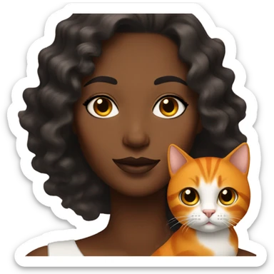 White Woman with Wavy Hair that is Blackish Brown and Glam Makeup holding an Orange Cat sticker