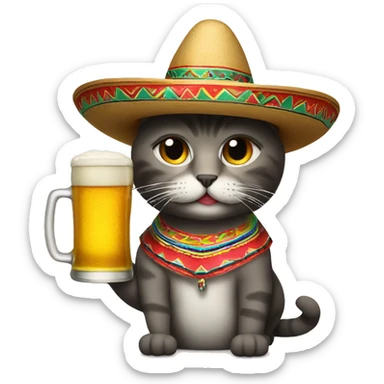 Mexican cat with sombrero drinking beer sticker