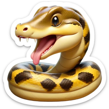 Cinematic Cute Yawning Anaconda Portrait Emoji, Head tilted slightly with a dramatic, wide-open yawn, showcasing a sinuous, scaled form with half-closed, drowsy eyes and an open, relaxed mouth, Simplified yet irresistibly adorable features, highly detailed, glowing with a soft, cozy jungle glow, high shine, relaxed yet expressive, stylized with a dash of whimsical reptilian charm, soft glowing outline, capturing the essence of a drowsy yet affectionate anaconda that appears ready to stretch out for a nap! sticker