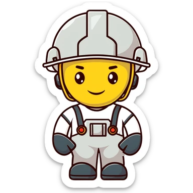 Male oil rig worker in uniform and helmet with safety gear, minimalist design with soft gradients in sky blue, teal green, white, and light gray sticker
