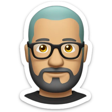 Tattooed bald man with beard and glasses, style Futurama sticker