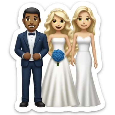 Puerto rican beard short hair with blue hat and navy blue suit getting Married with blond long hair girl with white  wedding dress  sticker