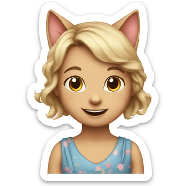 happy little girl cat in a dress having sticker