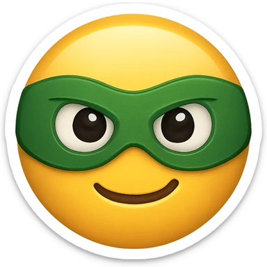 yellow face with green superhero mask emoji, digital illustration sticker