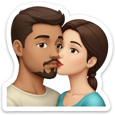 Intimate sfw kiss between brown Latino male with goatee and white brunette lover sticker