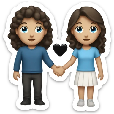 Brown hair girl with blue eyes holding hands with black hair men sticker