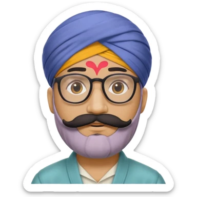A man with a punjabi turban and having a big mustache face should be hidden he should also have glasses  sticker